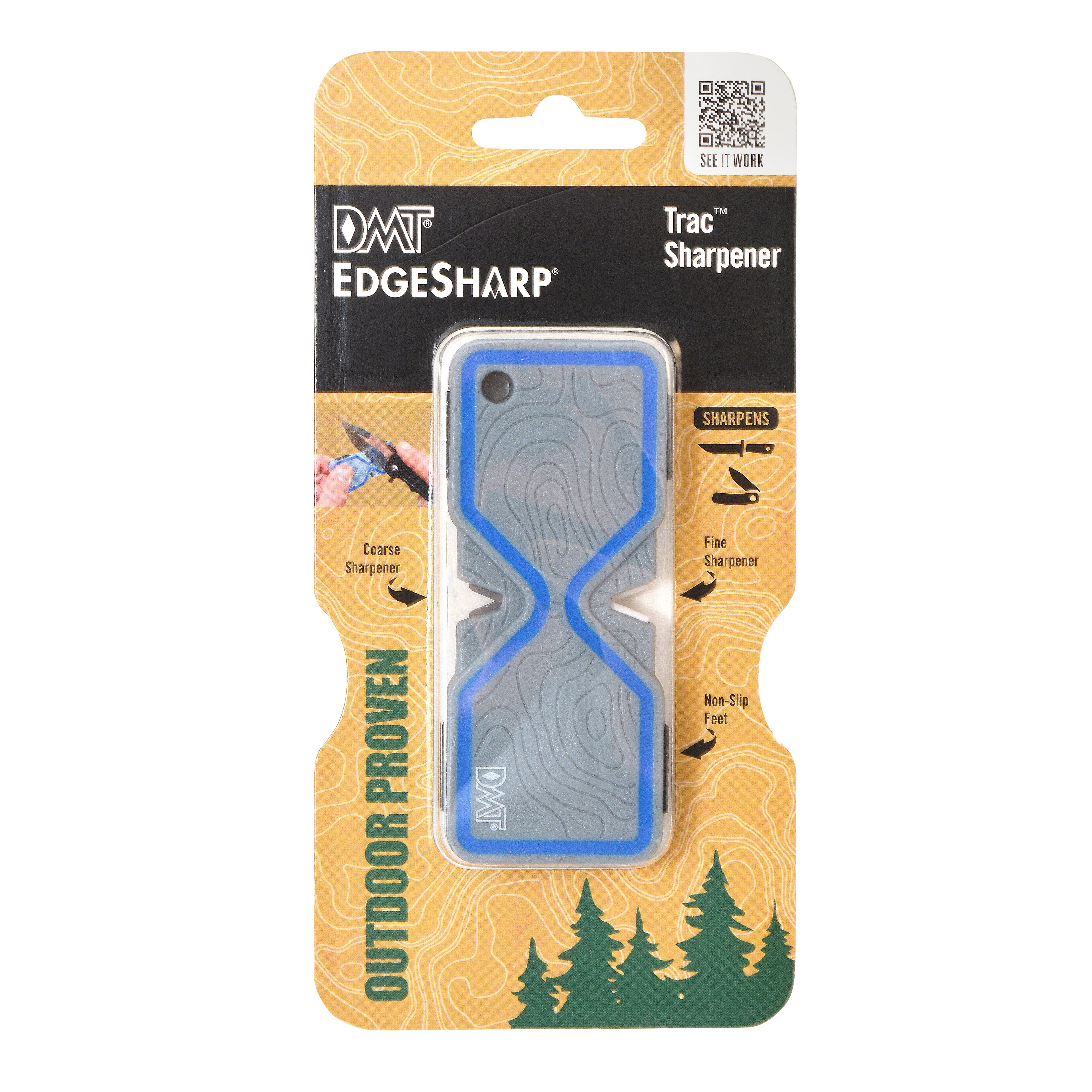 DMT Trac Two-Stage Knife Sharpener with Precision Tungsten Steel and Ceramic Sharpening System and Integrated GPS Topographical Ergonomic Grips for Perfect Sharpening on The GO!