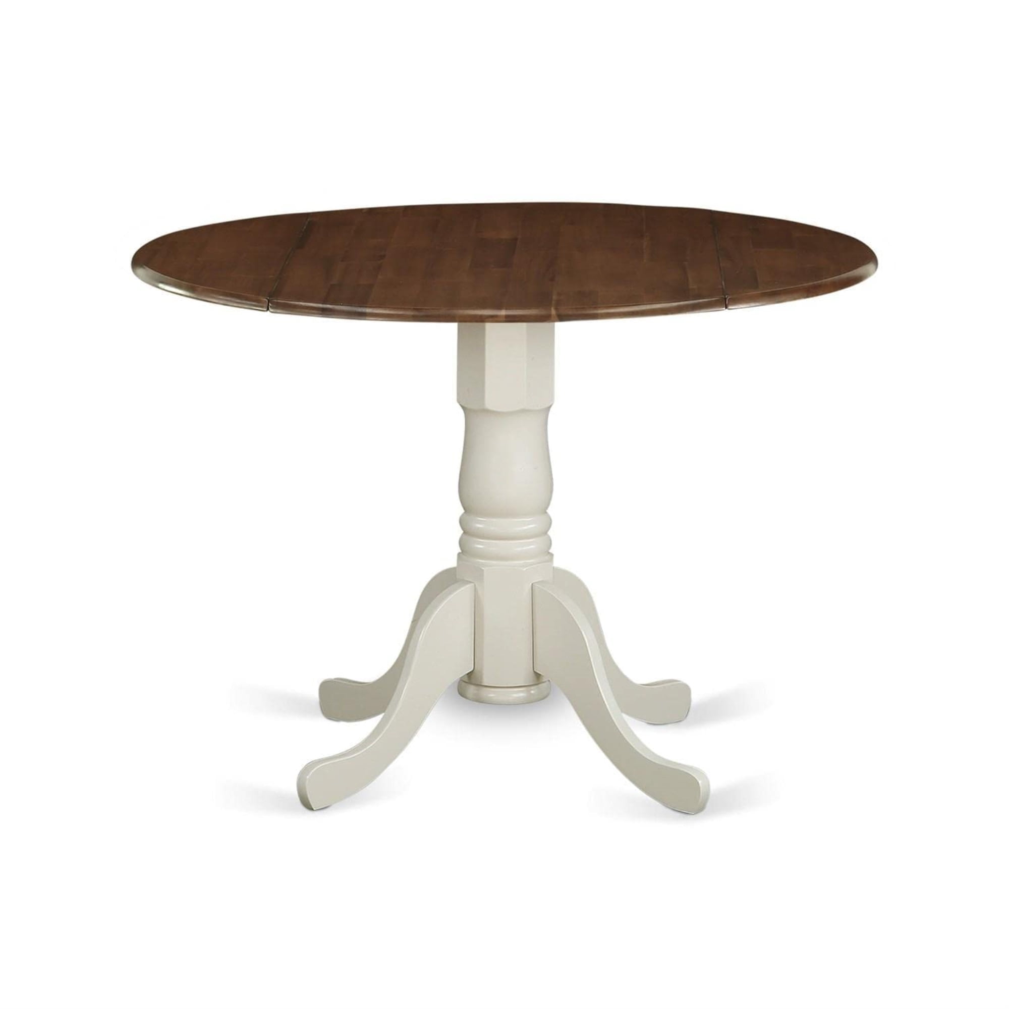 Walnut & Linen White Round Extendable Dining Table with Pedestal Base