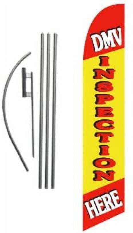 DMV Inspection Here Advertising Feather Banner Swooper Flag Sign with Flag Pole Kit and Ground Stake