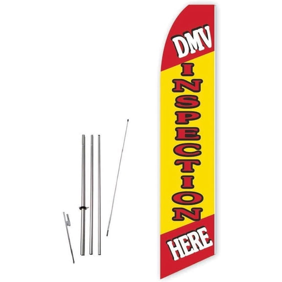 DMV Inspection here Yellow/Red Super Novo Feather Flag - Complete with 15ft Pole Set and Ground Spike