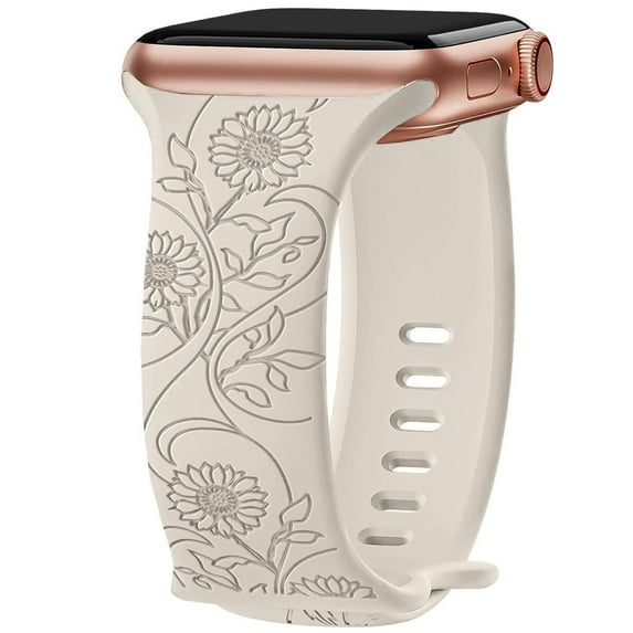 DMVEIMAL Engraved Sunflower Bands Compatible with Apple Watch Bands 38mm 40mm 41mm 42mm 44mm 45mm 49mm iWatch Series 9 8 7 6 5 4 3 2 1 SE Ultra Ultra 2, Premium Soft Silicone Watch Band for men women