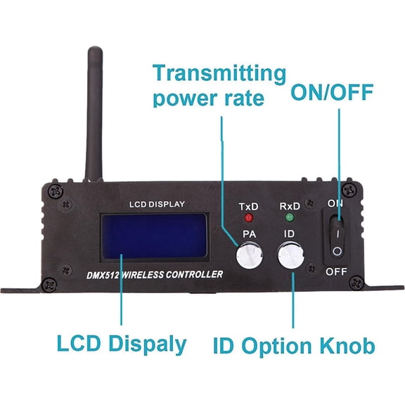 DMX 512 Controller 2.4G Wireless Transmitter Receiver LCD Display Power Adjustable Repeater Lighting Dimmer Controller for Disco DJ Party Light