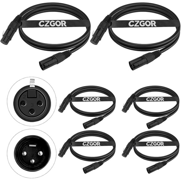 DMX Cable 6.5 ft, 6 Pack Flexible 3 Pin XLR Male to Female Cable Wire for Stage Lighting Signal XLR Connection Stage Light Wire for Par Light Moving Head Spotlight Input & Output