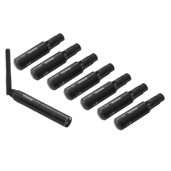 DMX Wireless Receiver, 7 Receivers & 1 Transmitter, 2.4G ISM Band, 656 ft Transmission Range, Rechargeable Battery, Wireless Stage Lighting Control, for LED Stage Party DJ Bar Lighting, Black