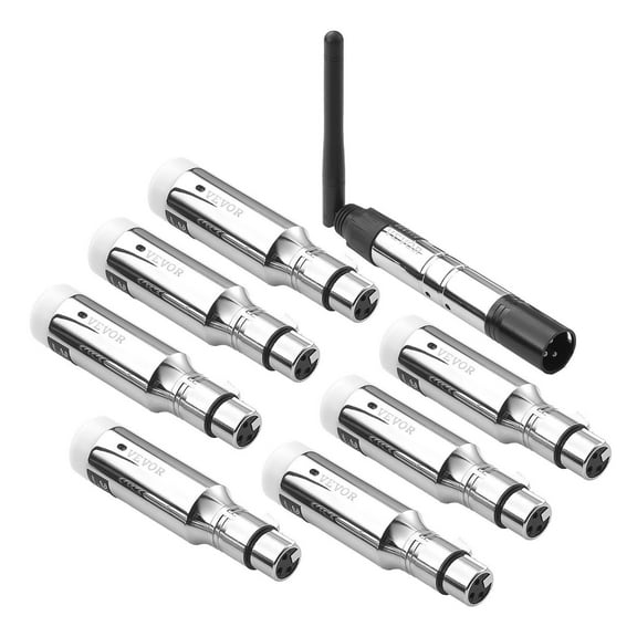 DMX Wireless Receiver & Transmitter Set, Rechargeable Battery, 8-Pack Stage Lights, Silver - Remote Control Lighting for DJ/Party/Events