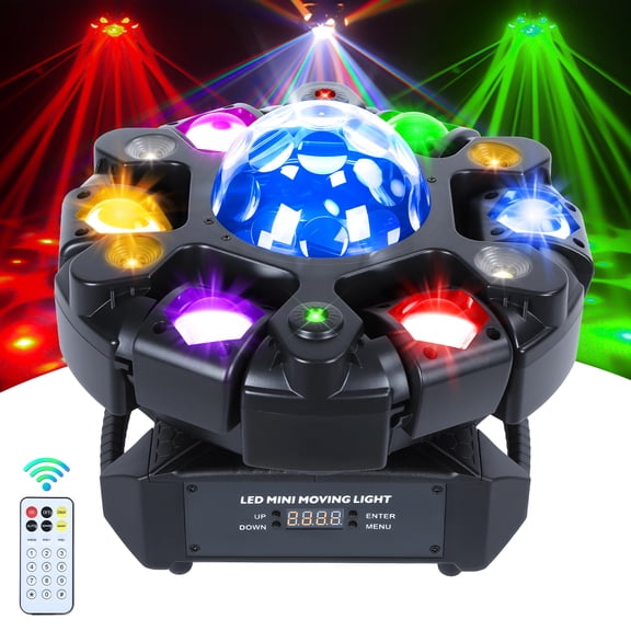 DMX512 Sound Activated Remote Control Stage Spotlight,120W RGBW 6-Arm Moving Head Light, 23 Channels LED DJ Light for Disco Club, Bar, Wedding, Party