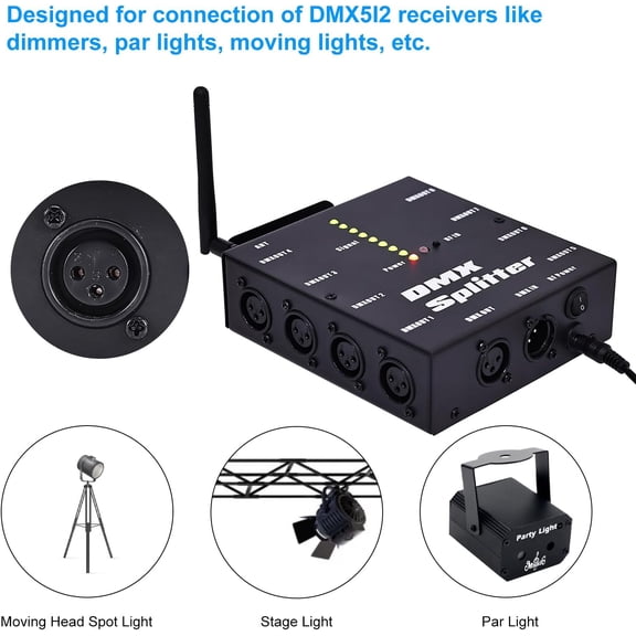 DMX512 Wireless Lighting Signal Amplifier XLR DMX Splitter Distributor Signal Decoder 8-channel Signal Output for KTV Lighting Bar Lighting Wedding Lighting