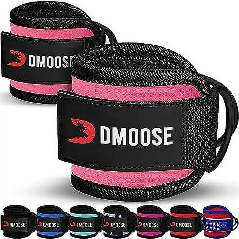 DMoose Fitness Ankle Exercise Straps for Cable Machines with Steel D-Ring  and Double Stitched Nylon - Pink