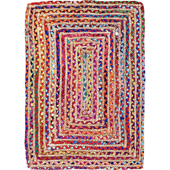 DN HANDICRAFT Eco Friendly Carpet Farmhouse Hallway Rug Carpet For Bedroom Indoor Striped Rectangular Jute Cotton Area Rug (3x3 Sq Feet)
