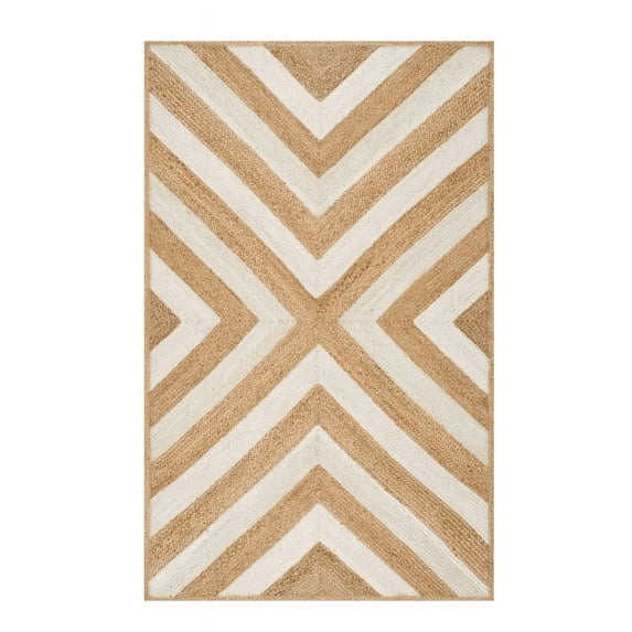 DN HANDICRAFT Indian Handmade Brown with White Border Design Natural Fiber Rectangle Jute Area Rug (5x8 Sq Feet)