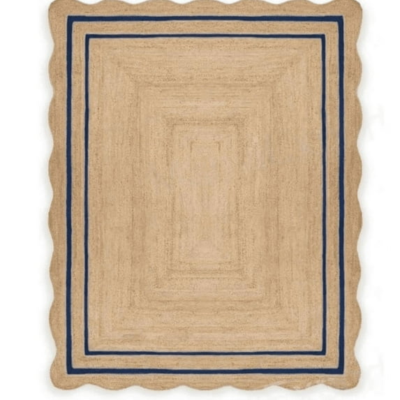 DN HANDICRAFT Runner Reversible Farmhouse Rug Bohemian Style Scallop Blue, Brown Handmade Reversible Jute Area Rug (2x10 Sq Feet)