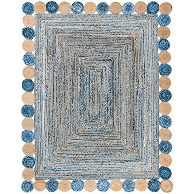 DN HANDICRAFT Traditional Hallway Rug Carpet for Bedroom Multi Color Hand Braided Reversible Jute Cotton Denim Indian Rectangle Area Rug (3x6 Sq Feet)