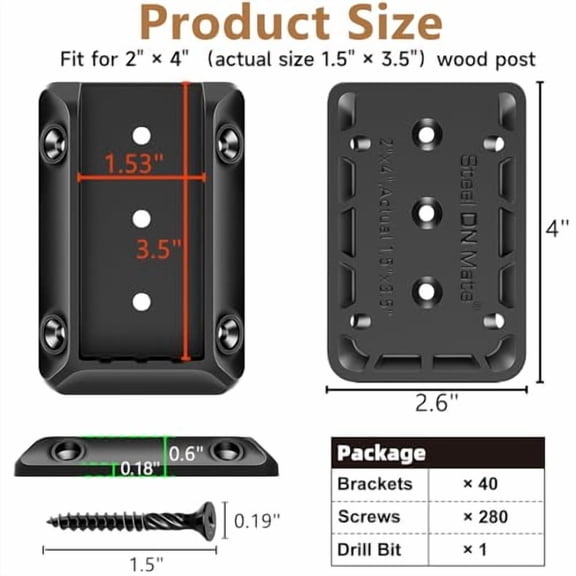 DN Mate 40 PCS Deck Railing Bracket Connectors for 2x4 (Actual 1.5”x3.5”) Wood Deck Railing Post to Handrail, Stair Railing Connectors with Coated Wood Screws,Drill Bit, Fence Railing Brackets