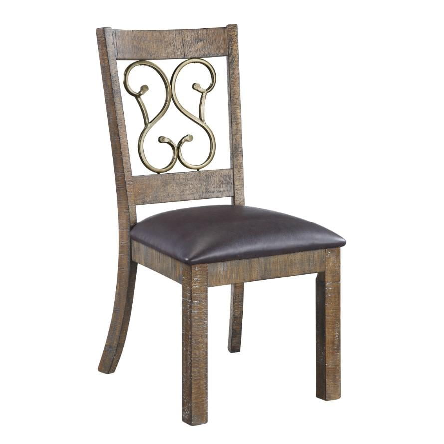 Raphaela Black Faux Leather and Weathered Cherry Side Chair
