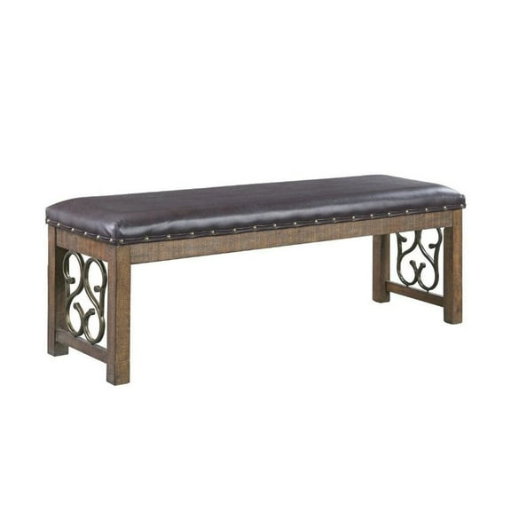 DN00982 - Bench, Black PU & Weathered Cherry Finish - Raphaela