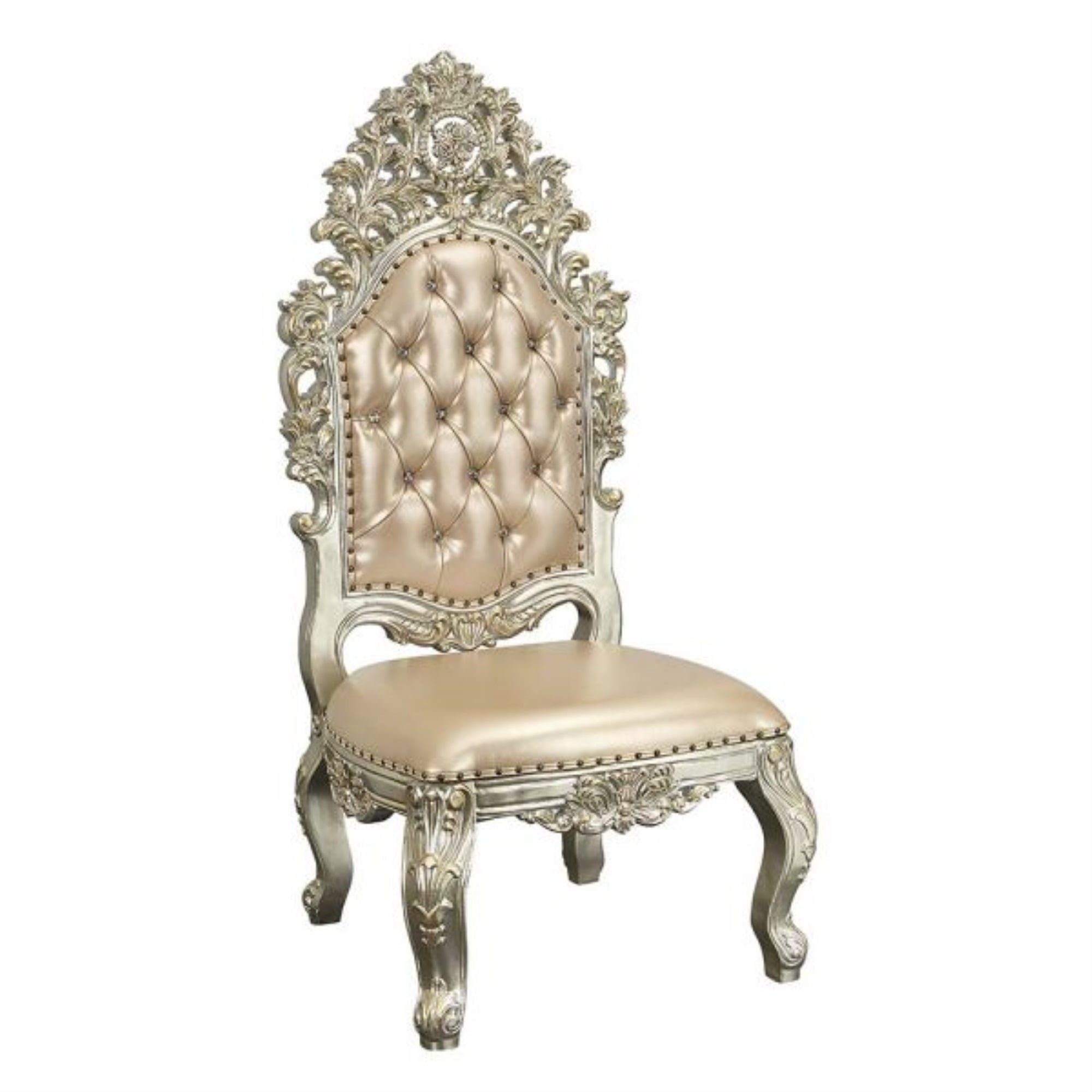 Antique Gold High Back Wood Side Chair with Upholstery