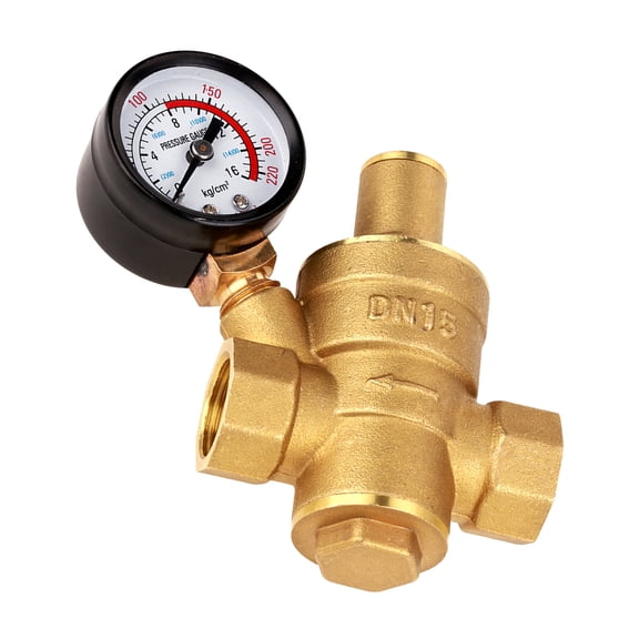DN15 Brass Adjustable Water Pressure Regulator Reducer With Gauge Meter