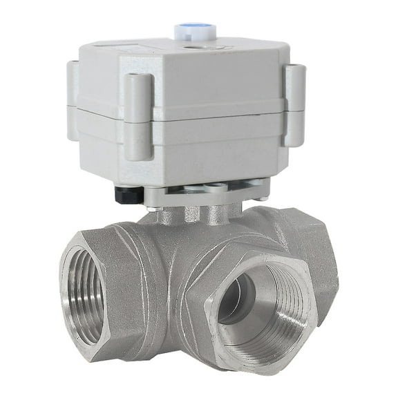 DN20 3/4" Motorized Ball Valve,DC12V 3 Way Stainless steels Electric Ball Valve With indication and manual,CR201