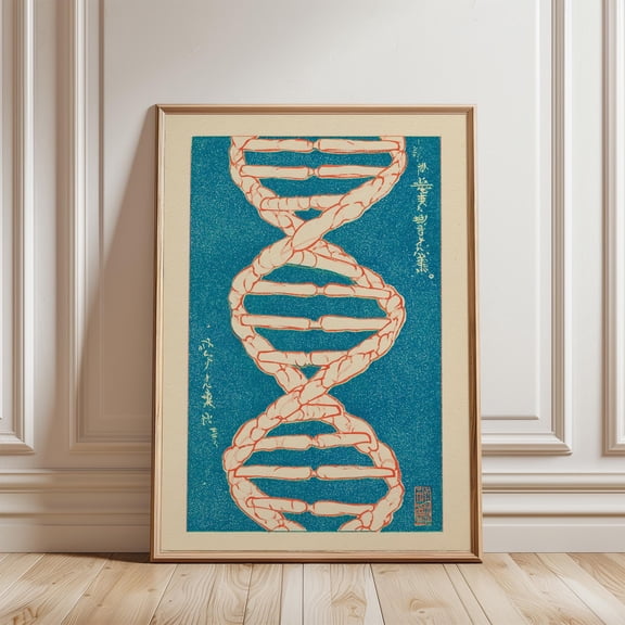 DNA Double Helix Poster, Blue Red Scientific, Japanese Print Style Art, Poster Only