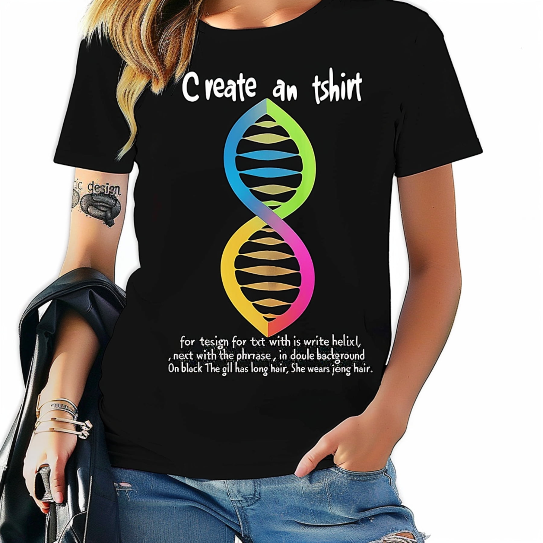 DNA Double Helix Still Single Black TShirt Design with LongHaired Girl ...