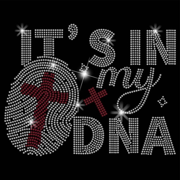 It's in My DNA Iron on Rhinestones Transfer Fingerprint and Crosse Iron-on Decals T-Shirt Heat Transfer Hot Fix Stickers Clothing Repair Patch for Clothing Bags DIY Craft