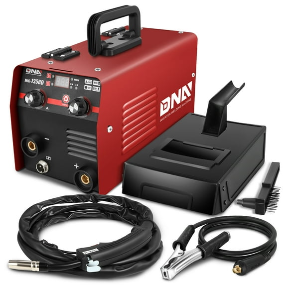 DNA MOTORING 120A/110V MIG Welder, Stick 3 in 1 Lift TIG Portable Welding Machine, IGBT Inverter Flux Core Welder with LED Digital Display, Red, TOOLS-00378 C55