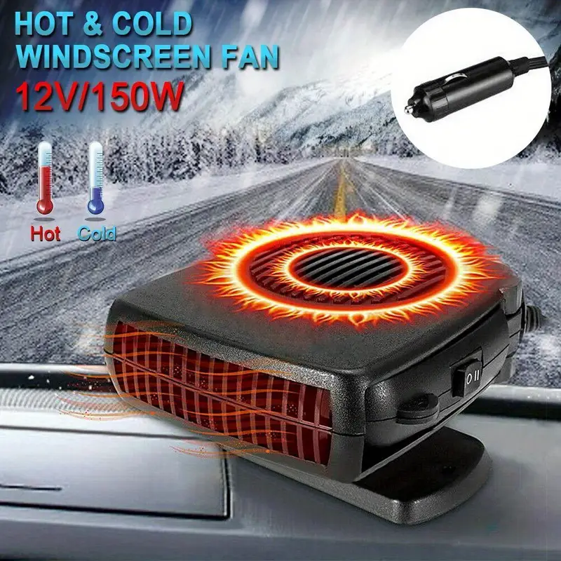 DNA MOTORING 12V 150W Portable Car Heater, 2 in 1 Heating & Cooling, Electric Car Heaters Defroster with Plugs in Cigarette Lighter, Fast Heating Defroster, 360 Rotation Defogger