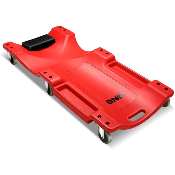 DNA MOTORING 40 Inch Mechanic Creeper, Blow Molded Low Profile Rolling Garage Creeper, w/Padded Headrest, Dual Tool Trays, 350lbs Capacity, Red, TOOLS-00005