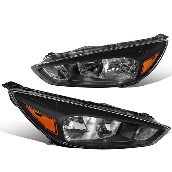 DNA MOTORING For 15-18 Ford Focus OE Style Black Amber Corner Headlight Lamps Pair