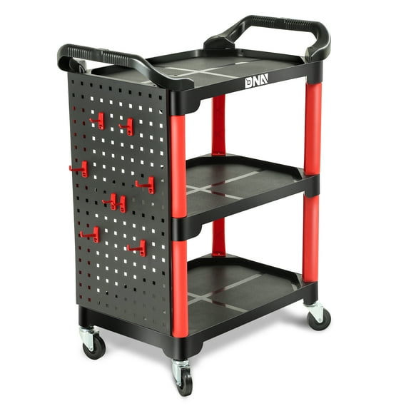 DNA MOTORING TOOLS-00428 3-Level Composite Workshop Trolley Cart Portable On Wheels For Garage Warehouse Workshop