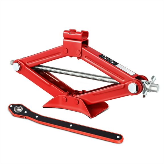 DNA MOTORING TOOLS-00477 1.5 Ton (3,306 lbs) Scissor Lift Jack with Labor-Saving Ratchet Wrench for Most Cars, 4'' - 15.2'' Lifting Range, Red