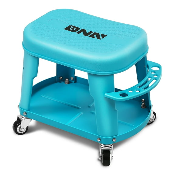 DNA MOTORING TOOLS-00479 Removable Rolling Garage Stool With Seat Cushion & Tool Tray Plate, 300lbs Max Weight Capacity, Blue