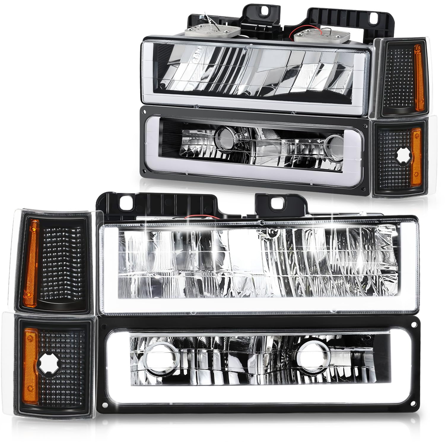 Fari Anteriori DNA Per GMC C/K E Yukon 94-99 - Set Conducente E Passeggero, Plug & Play - 2