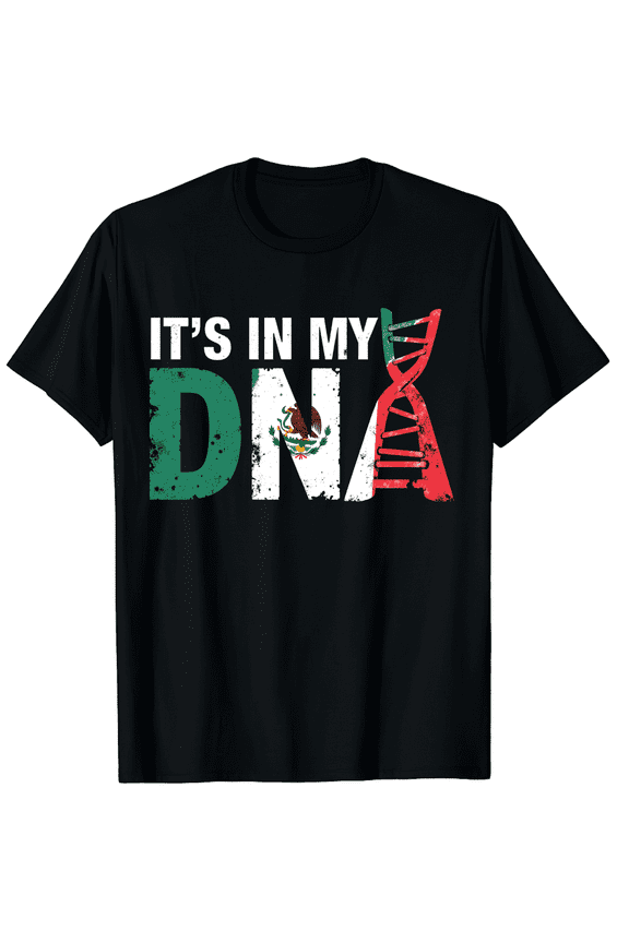 DNA Mexican Flag Proud Hispanic Heritage Men Women Short Sleeve Graphic T-Shirt, Mexico Roots Design