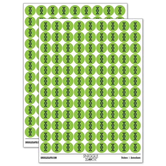 DNA Molecule Double Helix Science Symbol 200+ Round Stickers - Light Green - Matte Finish - 0.50" Size