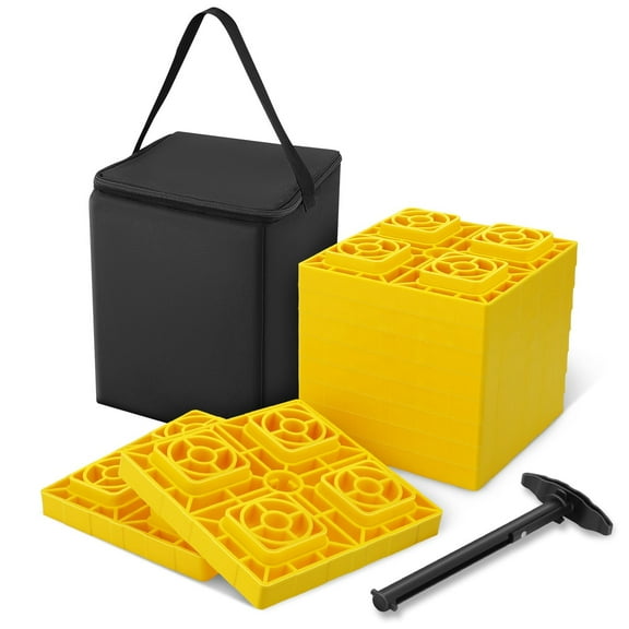 DNA Motoring 10 Packs Heavy Duty RV Camper Cargo Leveling Ramps Blocks w/Storage Bag, Carrying Handle