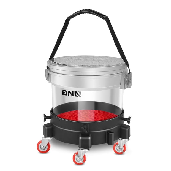 DNA Motoring 15L Car Wash Bucket Dolly with 11" Seat Lid Grit Guard Tool Set w/ Base Casters