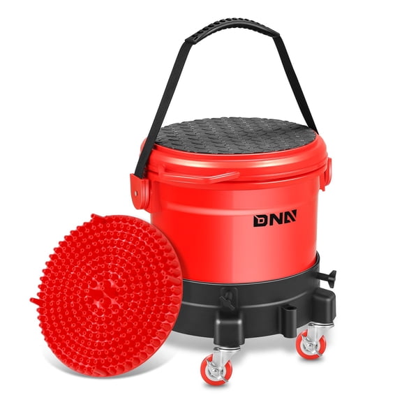 DNA Motoring 15L Car Wash Bucket Dolly with Lid Grit Guard Tool Set w/ Removable Base Casters
