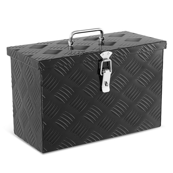 DNA Motoring 16"x7.5"x10" Aluminum Pickup Truck Trailer Trunk Bed Tool Storage Box w/ Top Handle Black