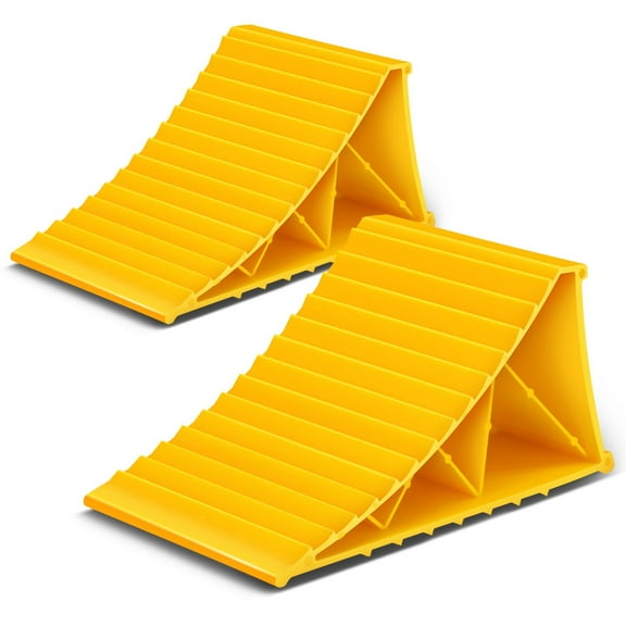 DNA Motoring 2Pcs Heavy Duty Wheel Chocks Tire Stopper Yellow for Car Truck RV Trailer Garage Parking Curbs