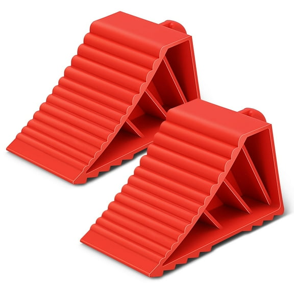 DNA Motoring 2Pcs Heavy Duty Wheel Chocks Tire Stopper Red w/ Handle Garage Parking Curbs