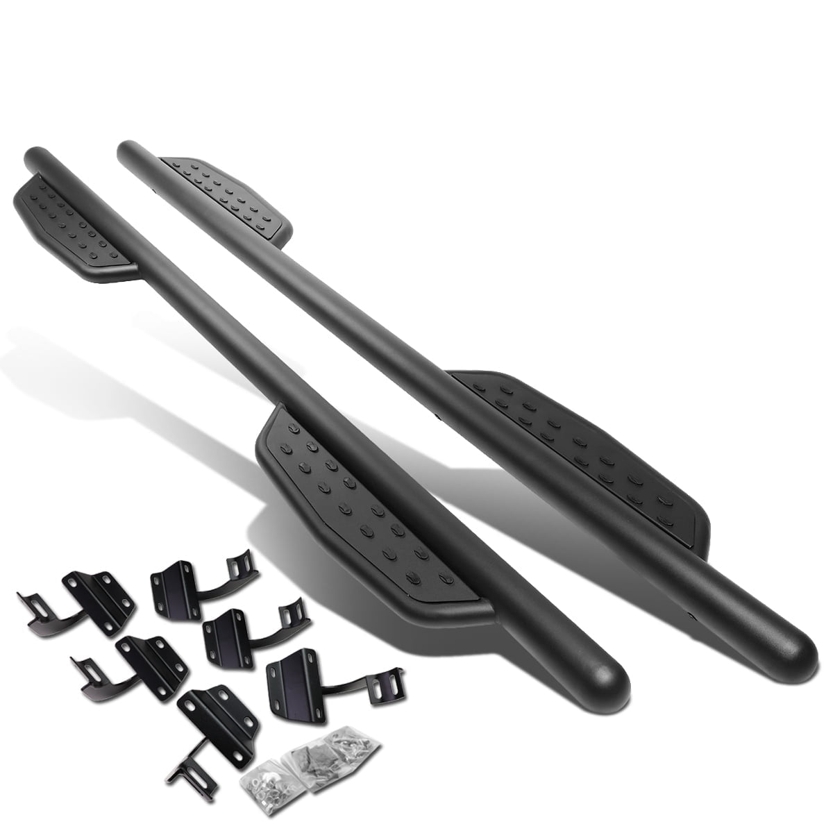 Spec-D Tuning Black Side Steps For 2015-2021 F150 Super Crew Cab – 3" Round Nerf Bars, Pair