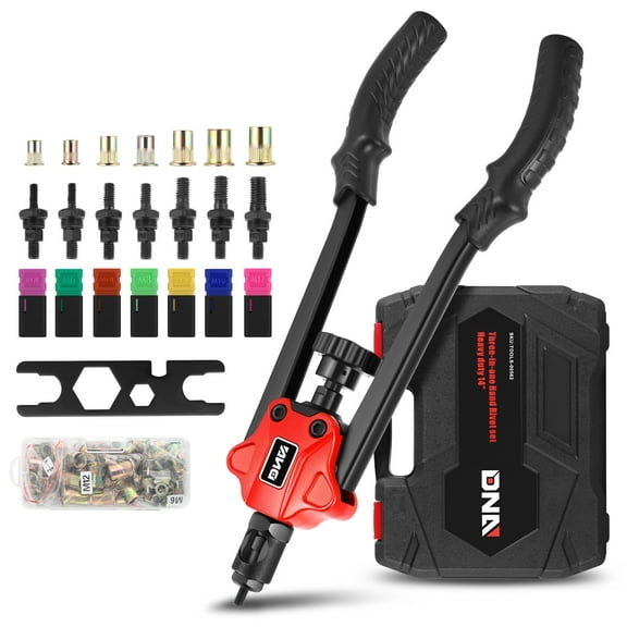 DNA Motoring 3-in-1 Heavy Duty 14" Wrench SAE Mandrels Metric Rivet Nut Gun Tool Set w/ Case