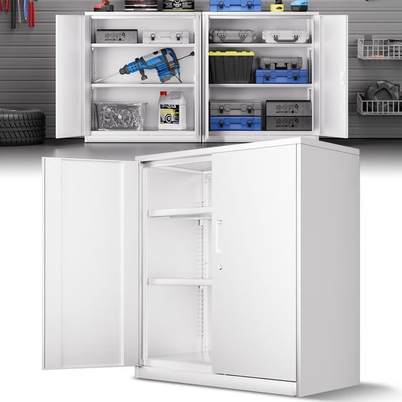 DNA Motoring 36" White Lockable Heavy Duty Metal Storage Utility Cabinet w/ Adjustable Shelve