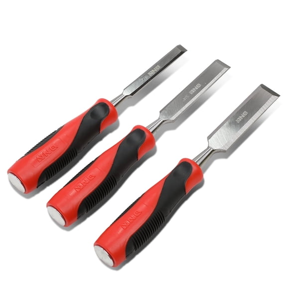 DNA Motoring 3Pcs 1" 1/2" 3/4" Straight Beveled Blades Wood Work Chisel Set Carpenter Tool