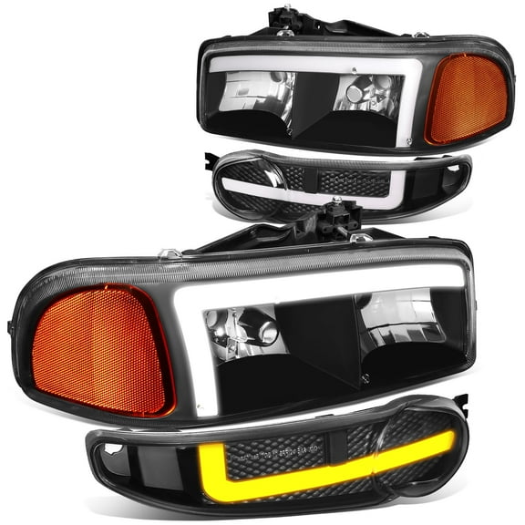DNA Motoring Switchback LED DRL Headlights for 01-06 Sierra Yukon Denali, Black Housing Amber Corner