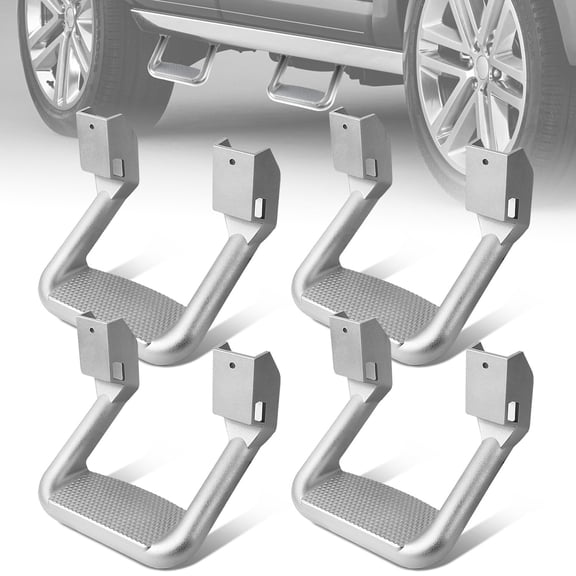DNA Motoring 4Pcs Silver Aluminum Side Steps for Chevy GMC Dodge Ford Pickup Truck SUV