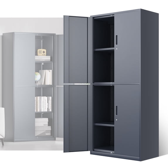DNA Motoring 71" Gray Lockable Utility Metal Storage Tool Cabinet w/ 2 Adjustable Shelves