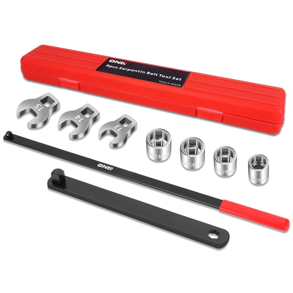 DNA Motoring 9Pcs 0.38" Pulley Wrench Installation Removal Serpentine Belt Tool Set w/ Case