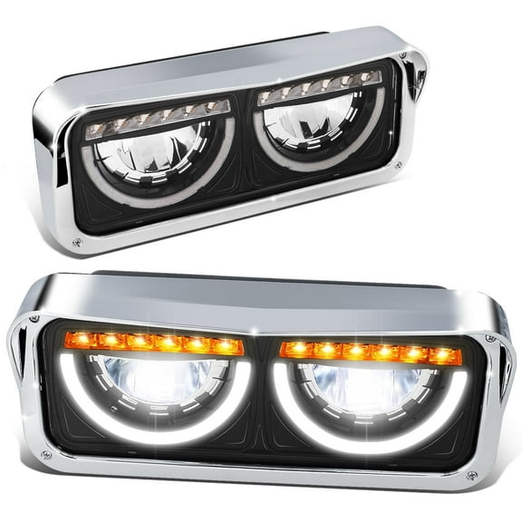 DNA MOTORING LED Halo DRL Turn Signal Dual Reflector Headlights for 01-11 Freightliner Classic Black